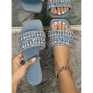 Women's Fashion Rhinestone Flat Sandals,